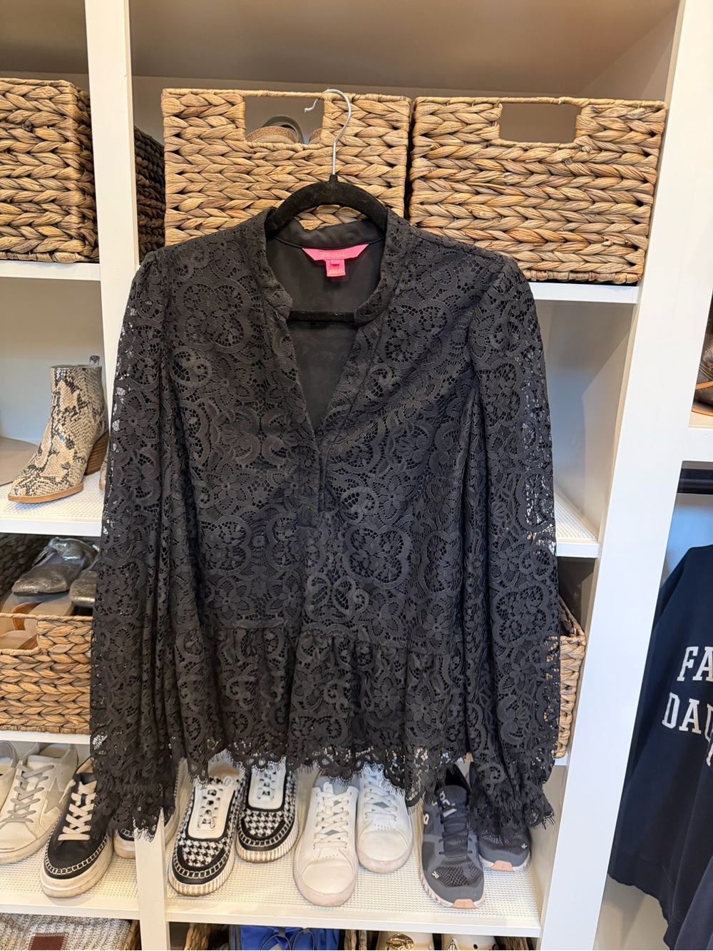 Lilly Pulitzer Black Lace Long-Sleeve Blouse